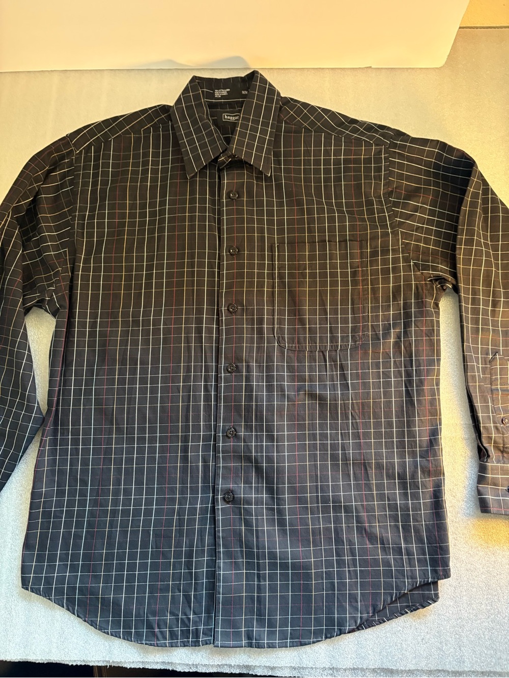 Van Heusen Black Button-Up Shirt with White Windowpane